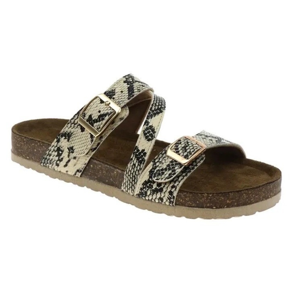 Outwoods Bork-56 Womens Snakeskin Print Double Buckle Cork Footbed Sandals 9 9